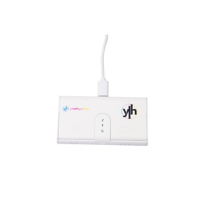 Mute button with colourful logo 
