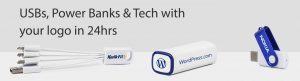 cable, twister usb and power bank with a logo from USB2U